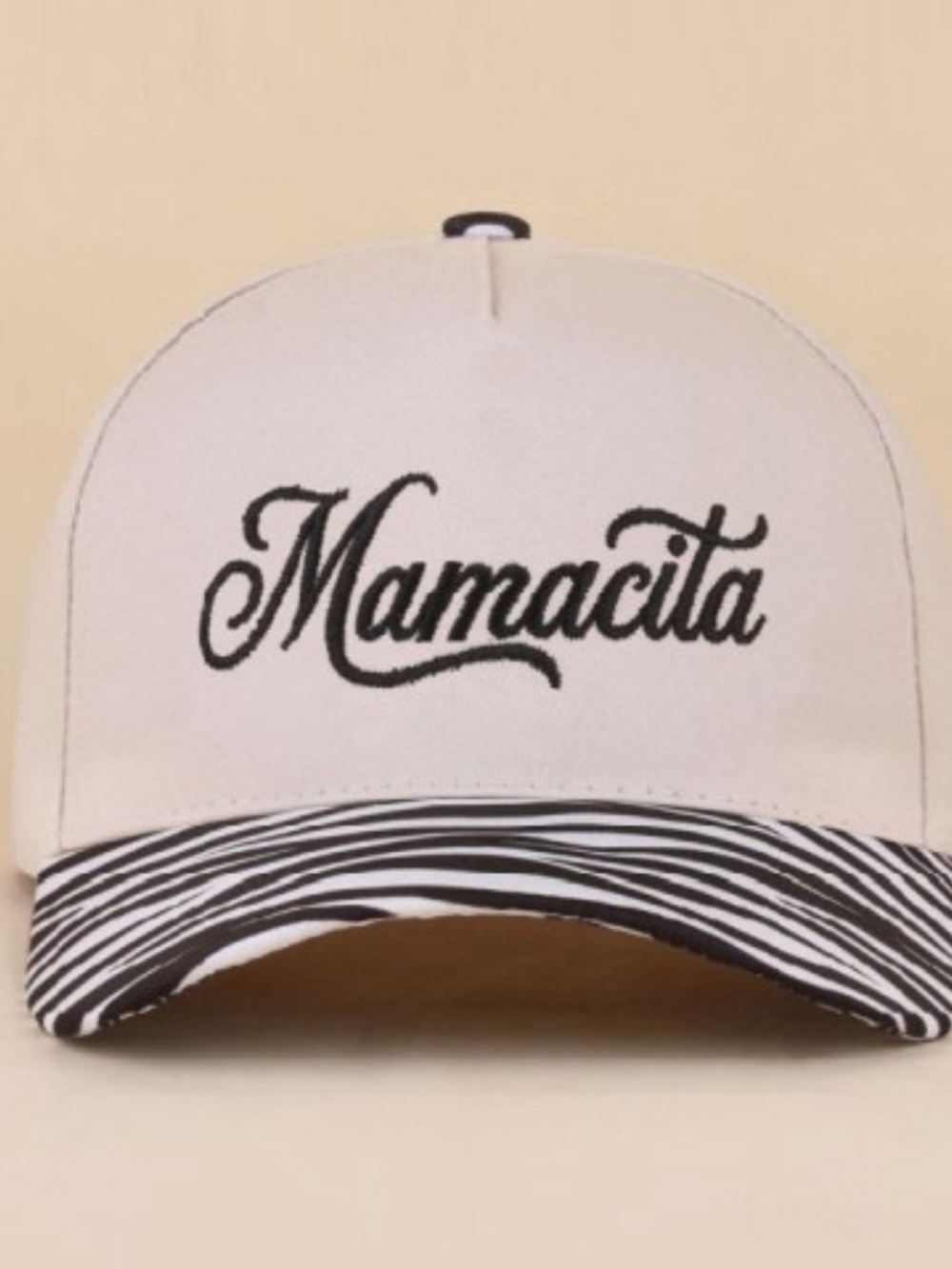 Embroidered Zebra Baseball Cap - Cream and Black